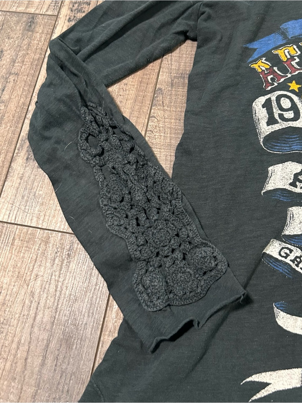 Affliction American Customs Long Sleeve With Lace & Studded Accent Henley Top - Picture 3 of 8